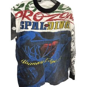 Vintage 90s Spalding Graphic Shirt, Basketball All-Over Print, Youth M 12-14